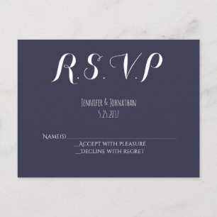 Navy blue typography bruiloft RSVP briefkaarten