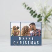 Navy Blue Typography Merry Kerstfoto Briefkaart (Staand voorkant)