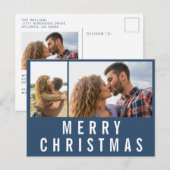 Navy Blue Typography Merry Kerstfoto Briefkaart (Voorkant / Achterkant)