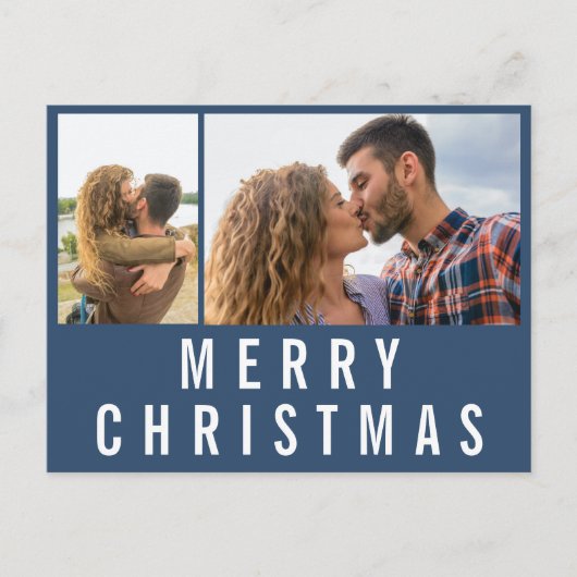 Navy Blue Typography Merry Kerstfoto Briefkaart (Voorkant)