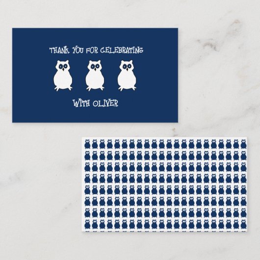 Navy Blue Uil Verjaardag  Notitiekaartje (Voorkant / Achterkant)