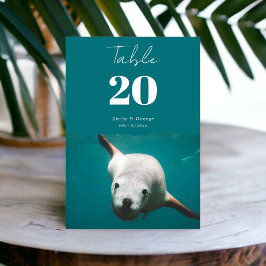 Navy Blue Underwater Aqua Zee Lion Coastal Wedding Kaart