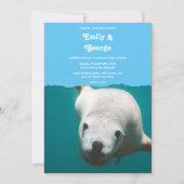 Navy Blue Underwater Aqua Zee Lion Coastal Wedding Kaart (Voorkant)