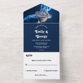 Navy Blue Underwater Jellyfish Nautical Wedding All In One Uitnodiging (Binnen)