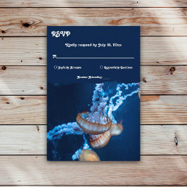 Navy Blue Underwater Jellyfish Nautical Wedding RSVP Kaartje