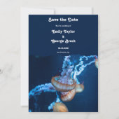 Navy Blue Underwater Jellyfish Nautical Wedding Save The Date (Voorkant)