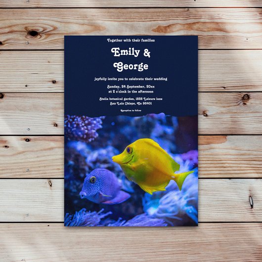Navy Blue Underwater Zee Fish Kustbruiloft Kaart