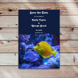 Navy Blue Underwater Zee Fish Kustbruiloft Save The Date