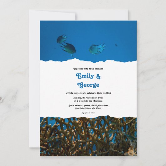 Navy Blue Underwater Zee Fish Reef Beach Weddensch Kaart (Voorkant)