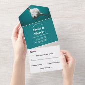 Navy Blue Underwater Zee Lion Aqua Coastal Wedding All In One Uitnodiging (Afscheurbaar)