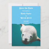 Navy Blue Underwater Zee Lion Aqua Coastal Wedding Save The Date (Voorkant)