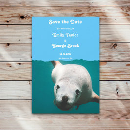 Navy Blue Underwater Zee Lion Aqua Coastal Wedding Save The Date