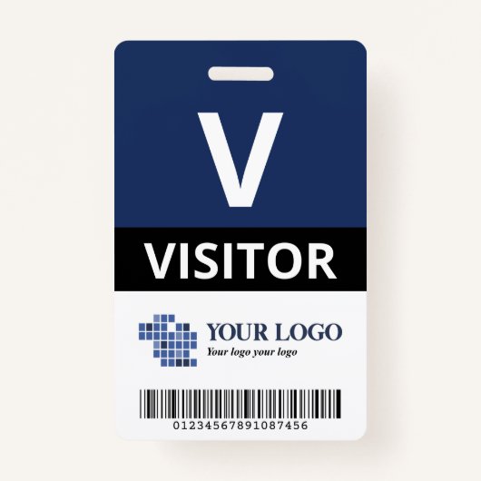Navy Blue Uw Logo & barcode bezoeker toevoegen Badge (Voorkant)