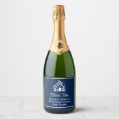 Navy Blue Vastgoedbedrijf Aangepaste Makelaar Sparkling Wijnetiket (Voorkant)