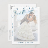 Navy Blue Vellum Photo Weddenschap Save the Date Aankondigingskaart (Voorkant / Achterkant)