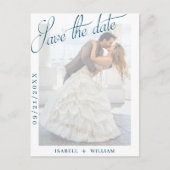 Navy Blue Vellum Photo Weddenschap Save the Date Aankondigingskaart (Voorkant)