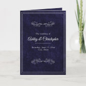Navy Blue Velvet White Folded Wedding Program Programma (Voorkant)