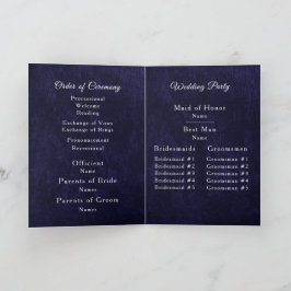 Navy Blue Velvet White Folded Wedding Program Programma