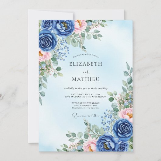 Navy Blue Verdant Spring Wedding Kaart (Voorkant)