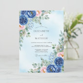 Navy Blue Verdant Spring Wedding Kaart (Staand voorkant)