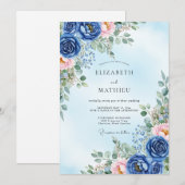 Navy Blue Verdant Spring Wedding Kaart (Voorkant / Achterkant)