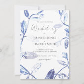 Navy Blue verlaat natuur bruiloft Kaart (Voorkant)
