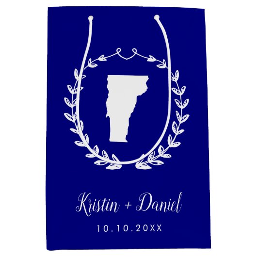 Navy Blue Vermont Map Wedding Welcome Swag Medium Cadeauzakje (Voorkant)