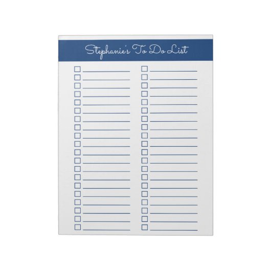 Navy Blue Vertical 8.5x11 Two Column Checklist Notitieblok (Linkerzijde)