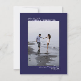 Navy Blue Vertical Photo Modern Minimalist Weddens Save The Date