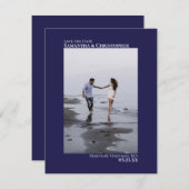 Navy Blue Vertical Photo Modern Minimalist Weddens Save The Date (Voorkant / Achterkant)