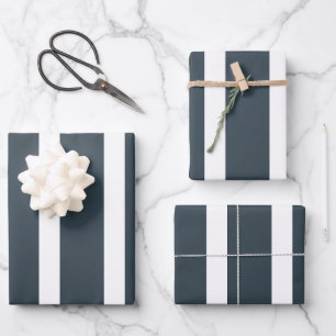 Navy Blue Vertical Stripes Inpakpapier Vel