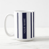 Navy Blue Vertical Stripes met Jouw naam Mok (Links)