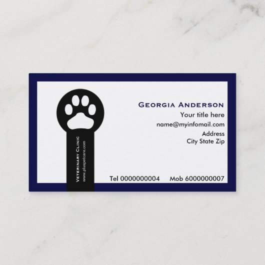 Navy blue Vet/Veterinary Clinic minimalist Visitekaartje (Achterkant)