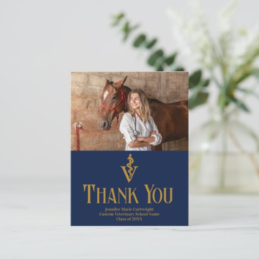 Navy Blue Veterinaire School Afstuderen Dank u Briefkaart (Staand voorkant)