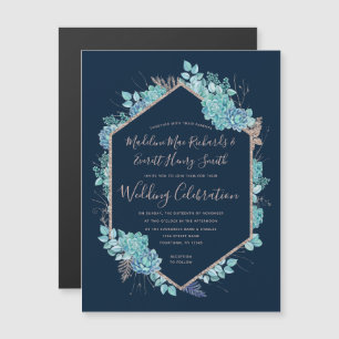 Navy Blue vetplanten Magnetische bruiloft uitnodig Uitnodiging