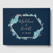 Navy Blue vetplanten & Roos gouden bruiloft monogr Gastenboek (Achterkant)