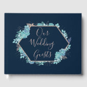 Navy Blue vetplanten & Roos gouden bruiloft monogr Gastenboek (Voorkant)