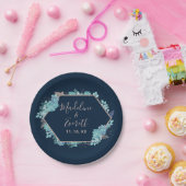 Navy Blue vetplanten & Roos gouden bruiloft monogr Papieren Bordje (Feest)