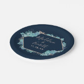 Navy Blue vetplanten & Roos gouden bruiloft monogr Papieren Bordje (Gekanteld)