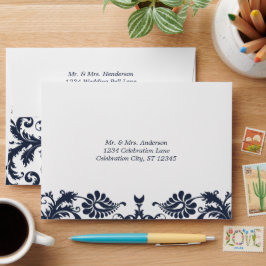 Navy Blue  Victoriaans Damask Enveloppen