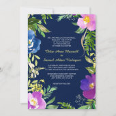 Navy Blue Violet Modern Floral Wedding Kaart (Voorkant)