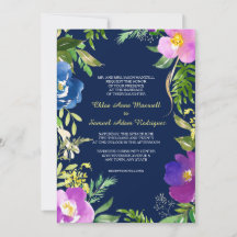 Navy Blue Violet Modern Floral Wedding