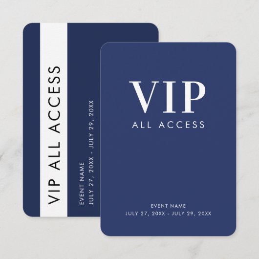 Navy Blue VIP All Access 3,5" x 5" ID-badge Kaart (Voorkant / Achterkant)