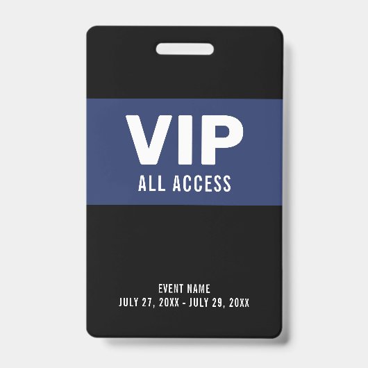 Navy Blue VIP All Access Pas Event ID Badge (Voorzijde)