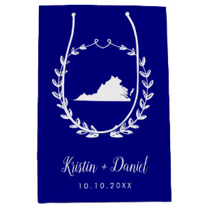 Navy Blue Virginia Kaart Huwelijk Welkom Swag Medium Cadeauzakje