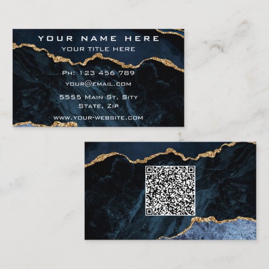 Navy Blue Visitekaartje met uw QR-code (Voorkant / Achterkant)