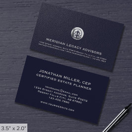 Navy Blue Visitekaartjes met Silver Seal Logo