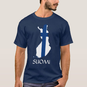 NAVY BLUE Vlagkaart van Finland Suomi T-Shirt