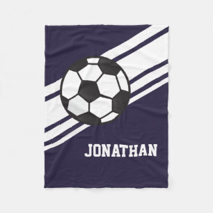 Navy Blue Voetbal Sports Persoonlijke naam Fleece Deken