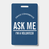 Navy Blue Vraag het me Ik ben een vrijwilliger id Badge (Voorzijde)